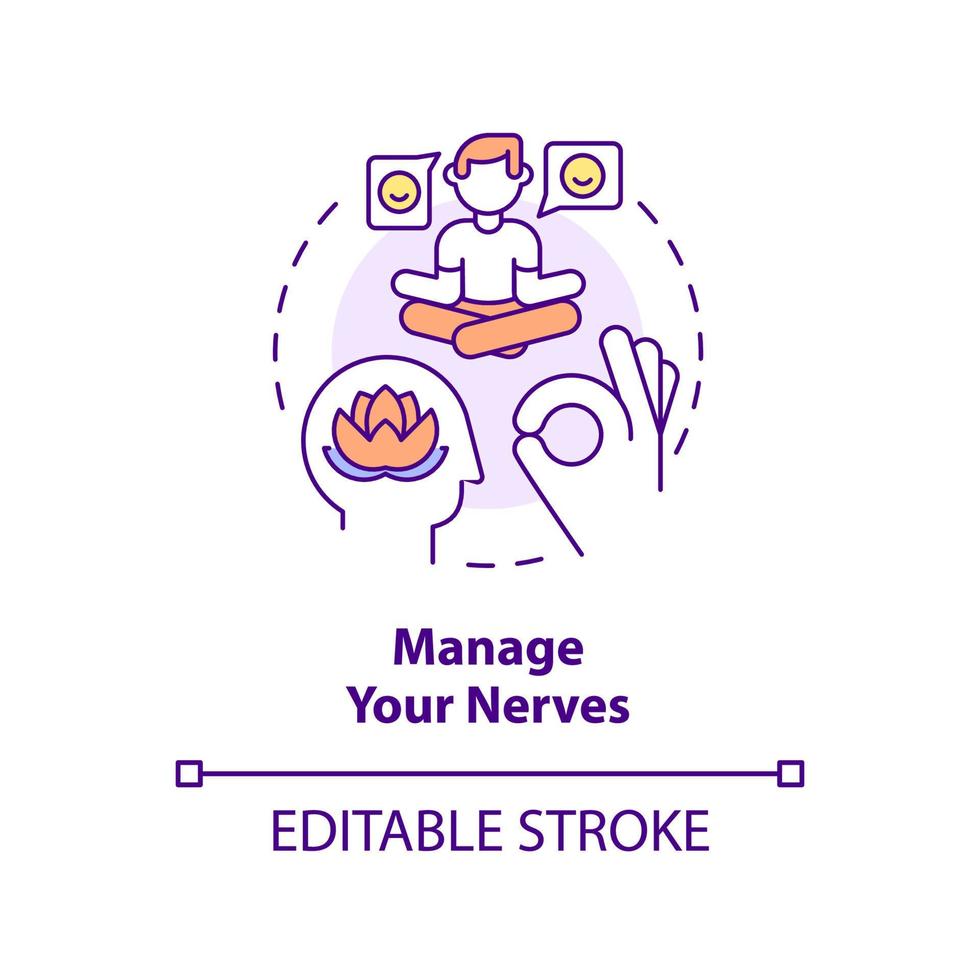 Manage your nerves concept icon. Overcome anxiety and worry. Step to charisma abstract idea thin line illustration. Isolated outline drawing. Editable stroke. vector