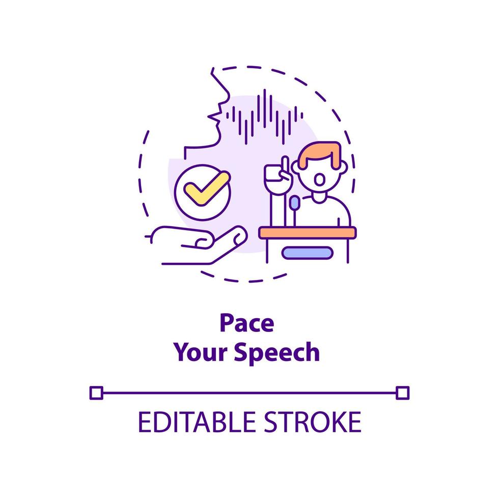 Pace your speech concept icon. Develop and practice talking. Step to charisma abstract idea thin line illustration. Isolated outline drawing. Editable stroke. vector