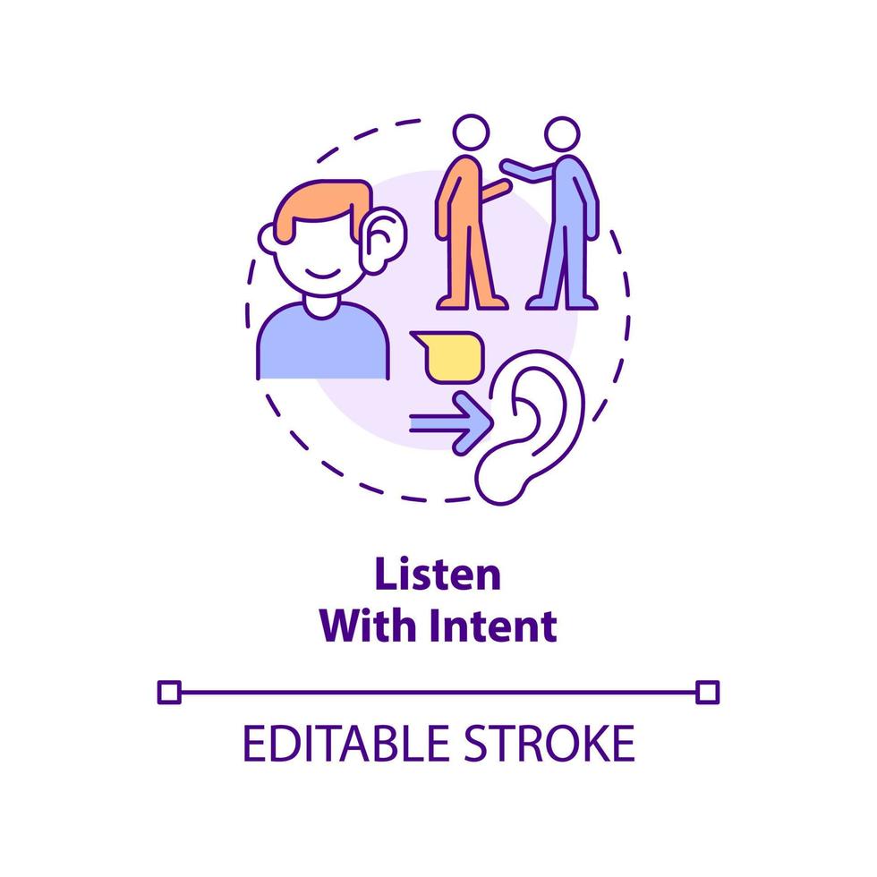 Listen with intent concept icon. Focus on conversation. Step to charisma abstract idea thin line illustration. Isolated outline drawing. Editable stroke. vector