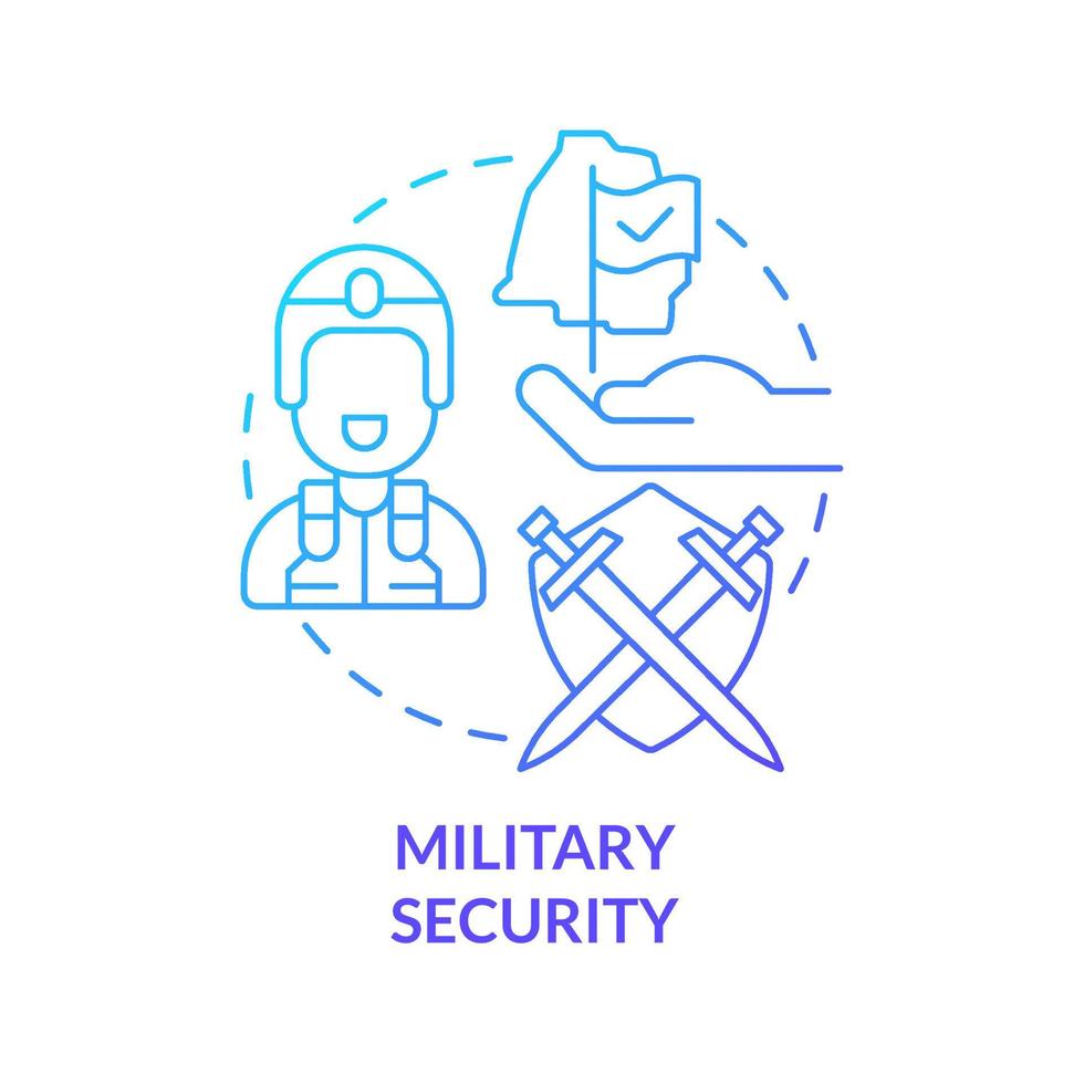 icono de concepto de gradiente azul de seguridad militar. servicio de las fuerzas armadas. elemento de seguridad nacional idea abstracta ilustración de línea delgada. dibujo de contorno aislado. vector