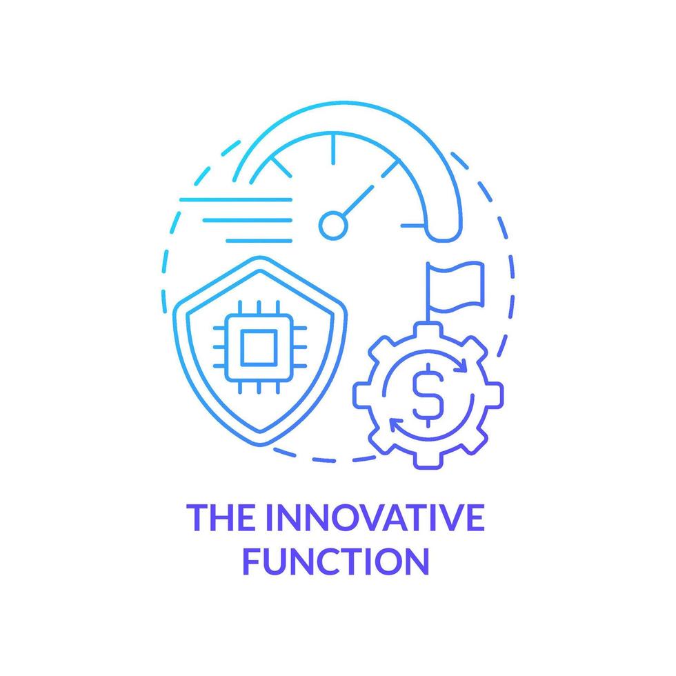 icono de concepto de gradiente azul de función innovadora. proceso de desarrollo. seguridad económica nacional idea abstracta ilustración de línea delgada. dibujo de contorno aislado. vector