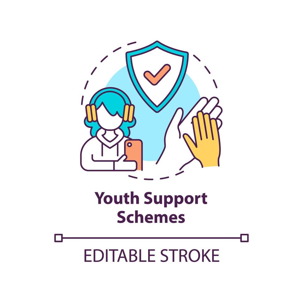Youth support schemes concept icon. Teens assistance. Social planning example abstract idea thin line illustration. Isolated outline drawing. Editable stroke. vector