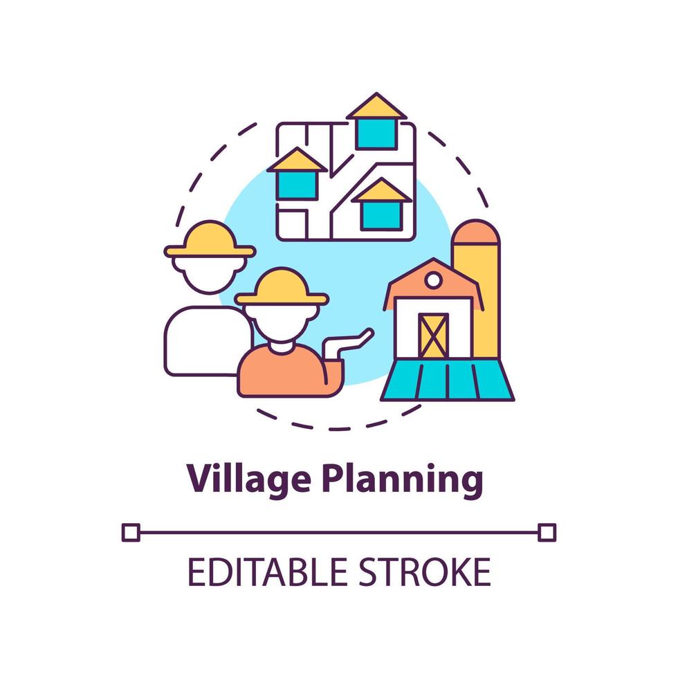 Village planning concept icon. Rural areas development. Social planning example abstract idea thin line illustration. Isolated outline drawing. Editable stroke. vector