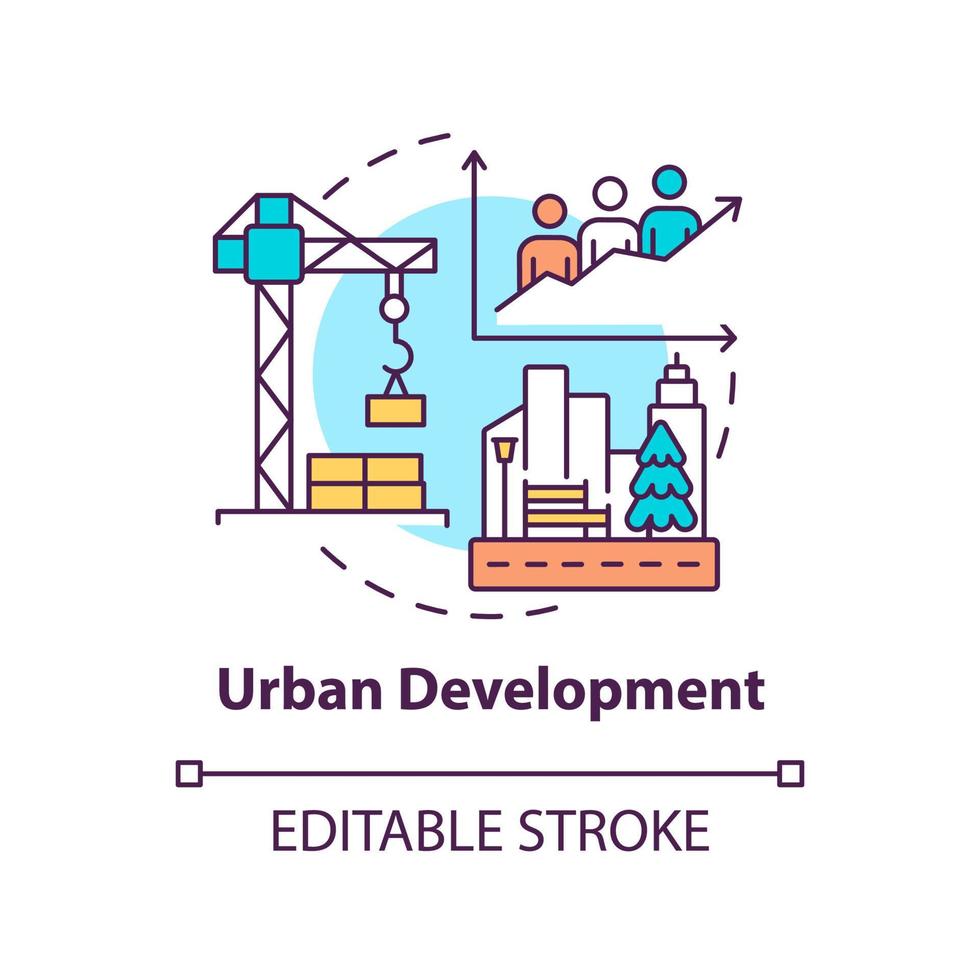 Urban development concept icon. Population growth. Social planning example abstract idea thin line illustration. Isolated outline drawing. Editable stroke. vector
