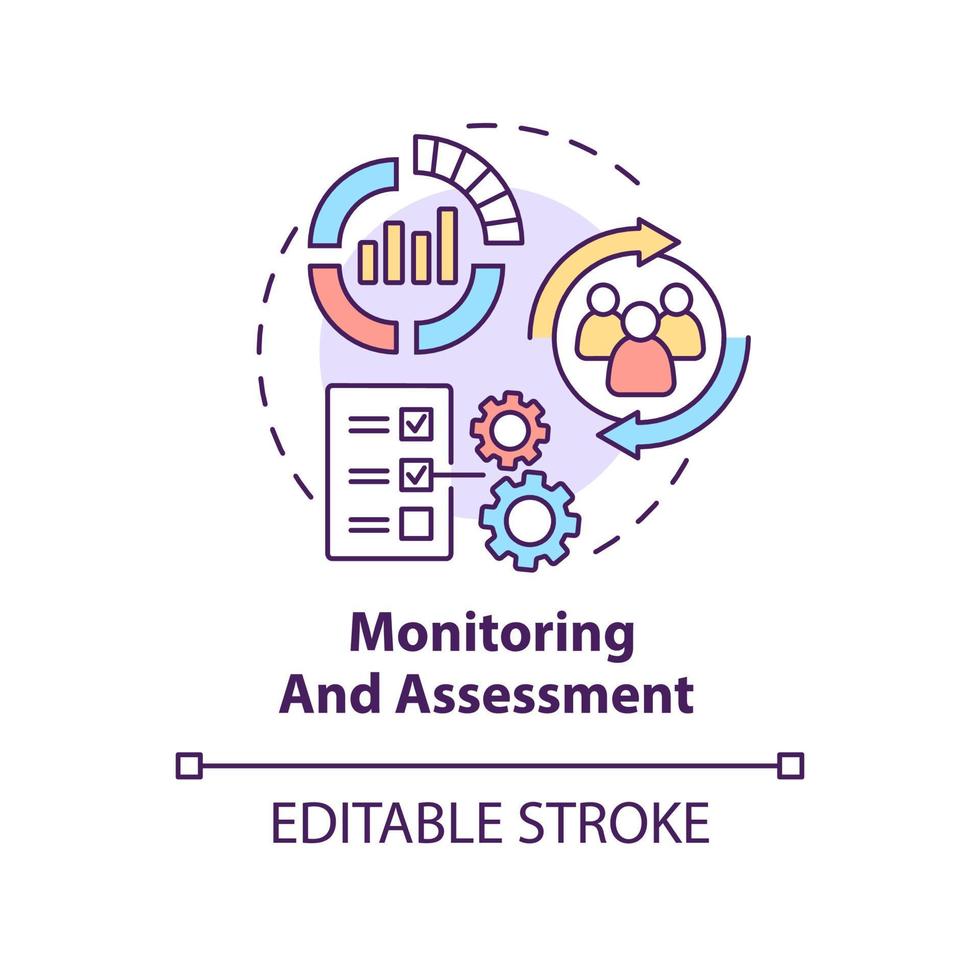 Monitoring and assessment concept icon. Evaluate progress. Social planning stage abstract idea thin line illustration. Isolated outline drawing. Editable stroke. vector