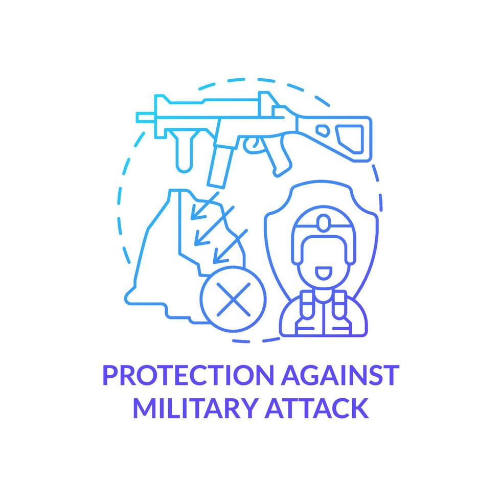 protección contra ataques militares icono de concepto de gradiente azul. protección de la patria. garantía de seguridad estatal idea abstracta ilustración de línea delgada. dibujo de contorno aislado. vector