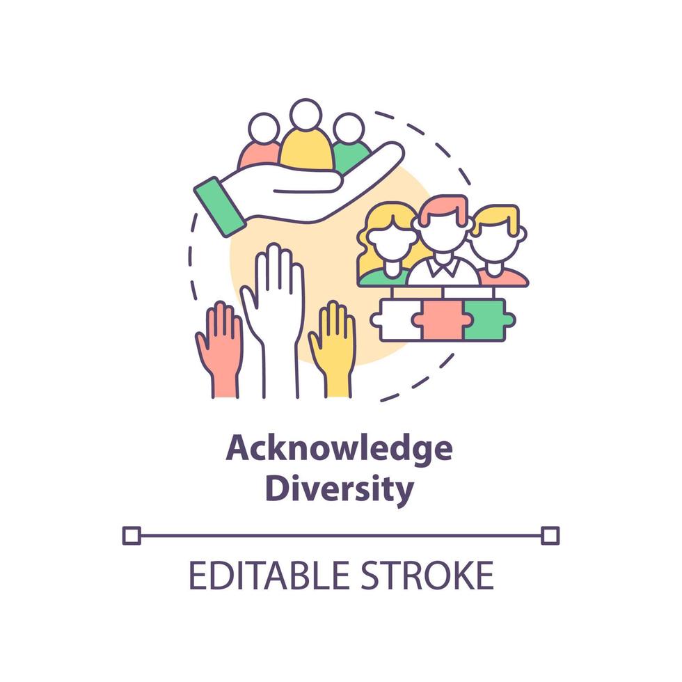 Acknowledge diversity concept icon. Distinctive circumstances. ILAP principle abstract idea thin line illustration. Isolated outline drawing. Editable stroke. vector