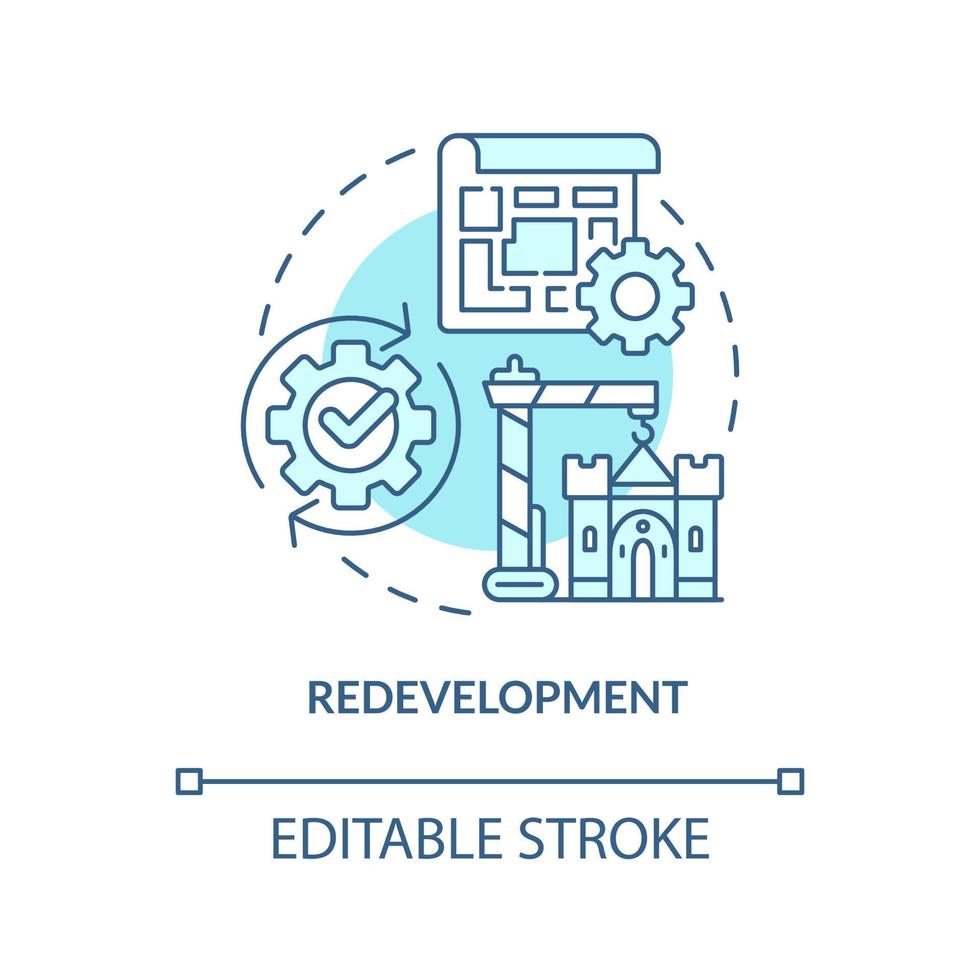 Redevelopment turquoise concept icon. Urban architecture. Heritage preservation type abstract idea thin line illustration. Isolated outline drawing. Editable stroke. vector