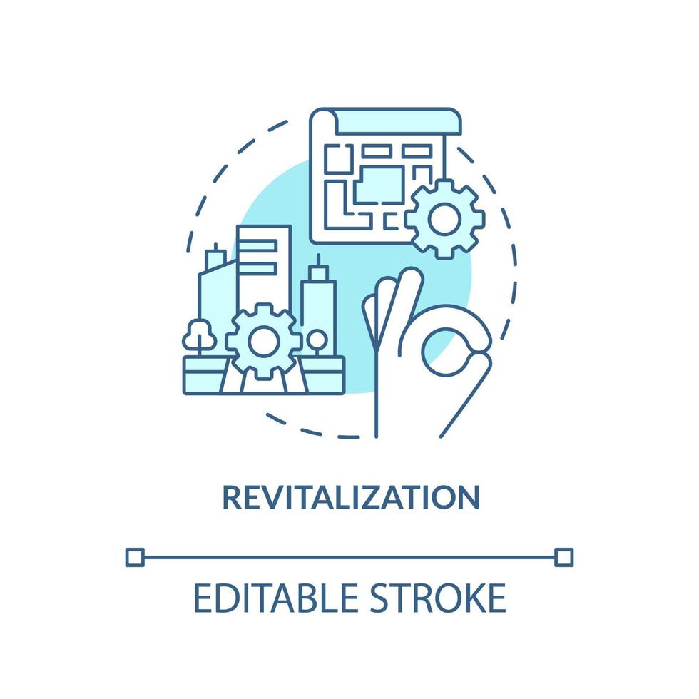 Revitalization turquoise concept icon. Urban renovation. Heritage preservation type abstract idea thin line illustration. Isolated outline drawing. Editable stroke. vector