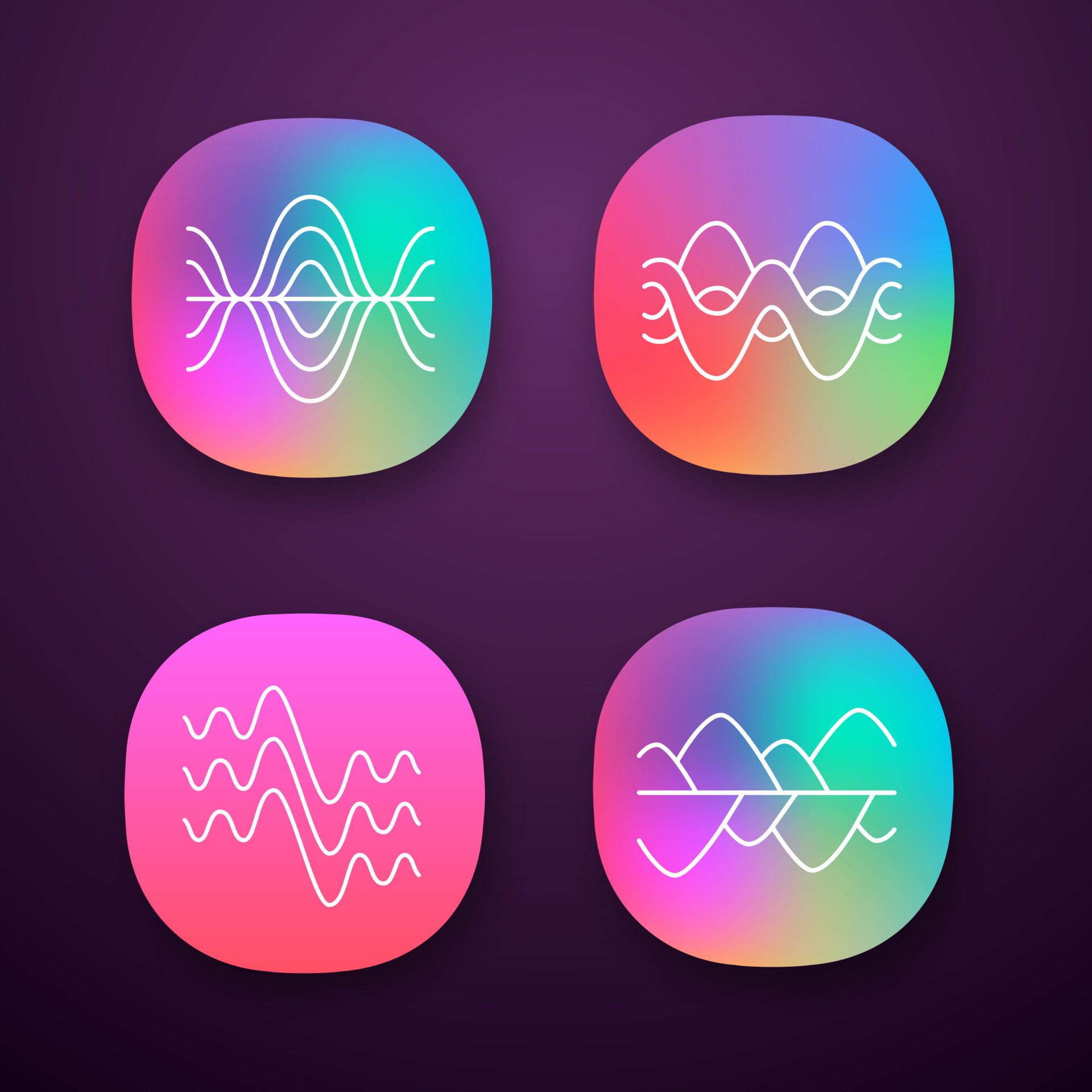 Sound waves app icons set. Vibration, noise amplitude, levels
