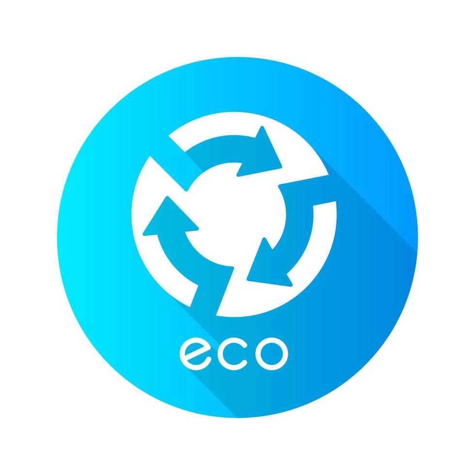 icono de glifo de sombra larga de diseño plano azul de etiqueta ecológica. círculo con flechas cortadas dentro del letrero. símbolo de reciclaje. etiqueta de protección del medio ambiente. productos químicos ecológicos. ilustración de silueta vectorial vector