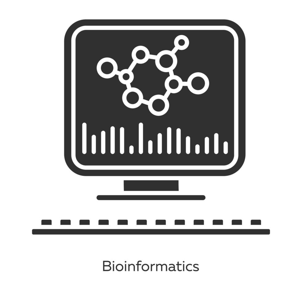 conjunto de iconos de glifo de bioinformática. investigación del genoma humano. datos biológicos. almacenamiento de información de genética molecular. bioingeniería símbolos de silueta. ilustración vectorial aislada vector