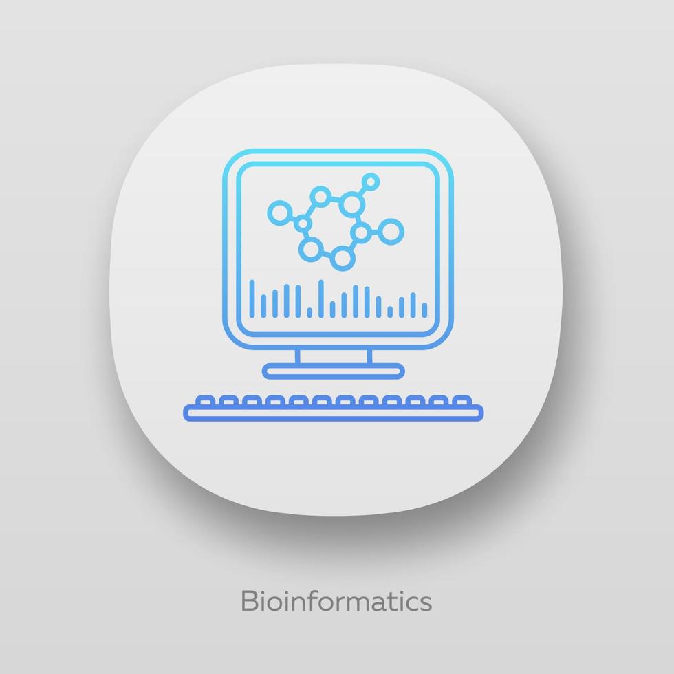 Bioinformatics app icon. Human genome research. Biochemical information analysis by computer. Bioengineering. UI UX user interface. Web or mobile applications. Vector isolated illustrations