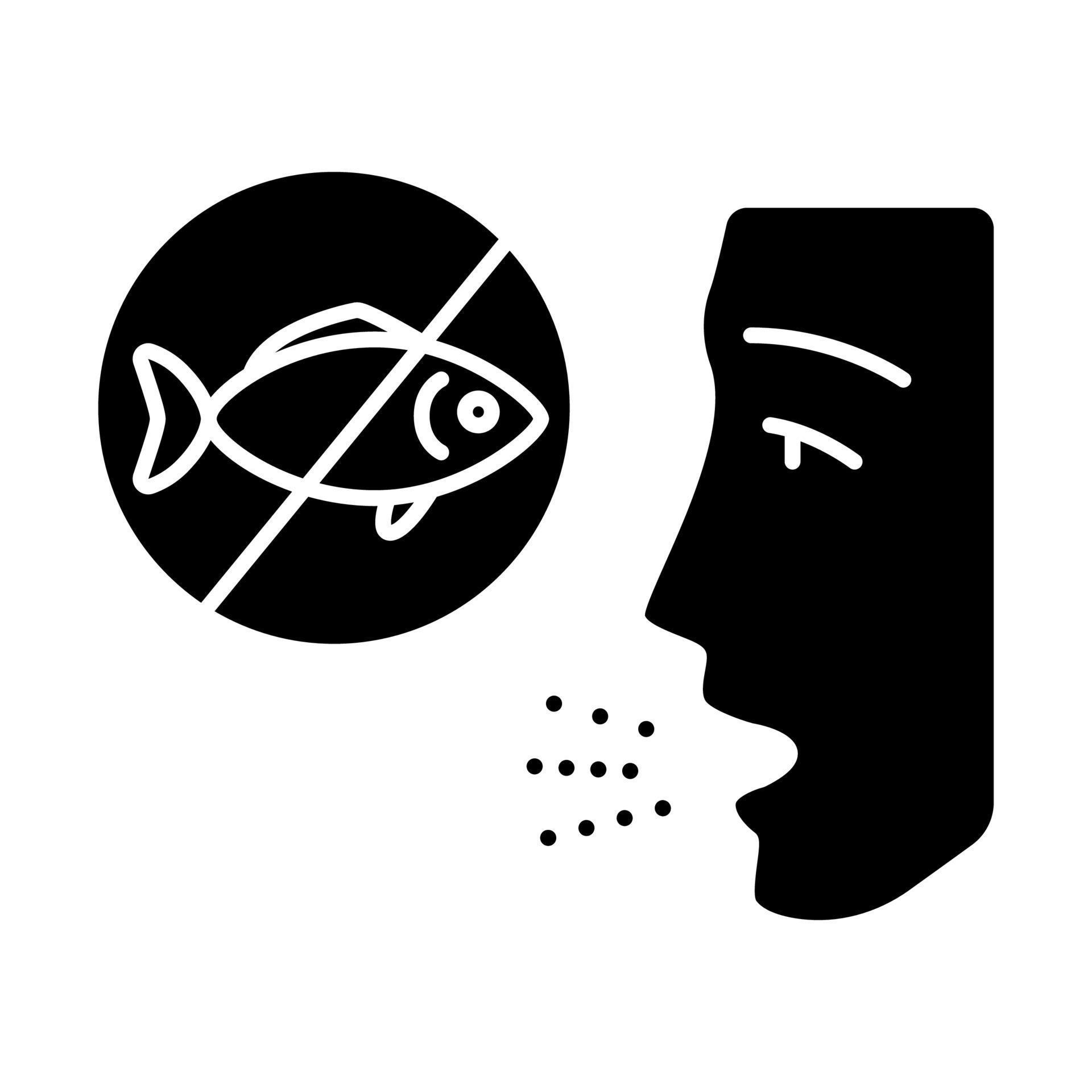 Fish allergy glyph icon. Finned fish sensitivity. Allergic disease