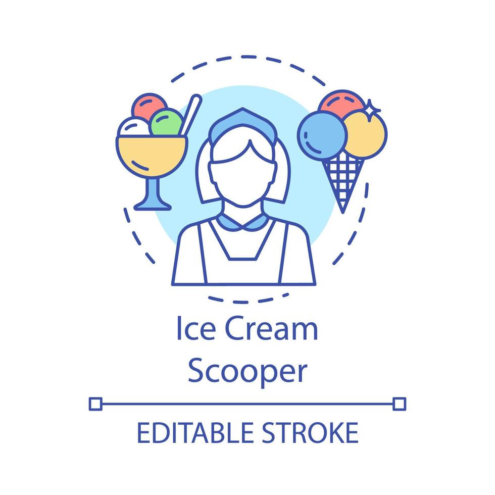 icono de concepto de pala de helado. Ilustración de línea delgada de idea de trabajo de servicio de alimentos y bebidas. catering, trabajador de heladería. Trabajo de medio tiempo. dibujo de contorno aislado vectorial. trazo editable vector