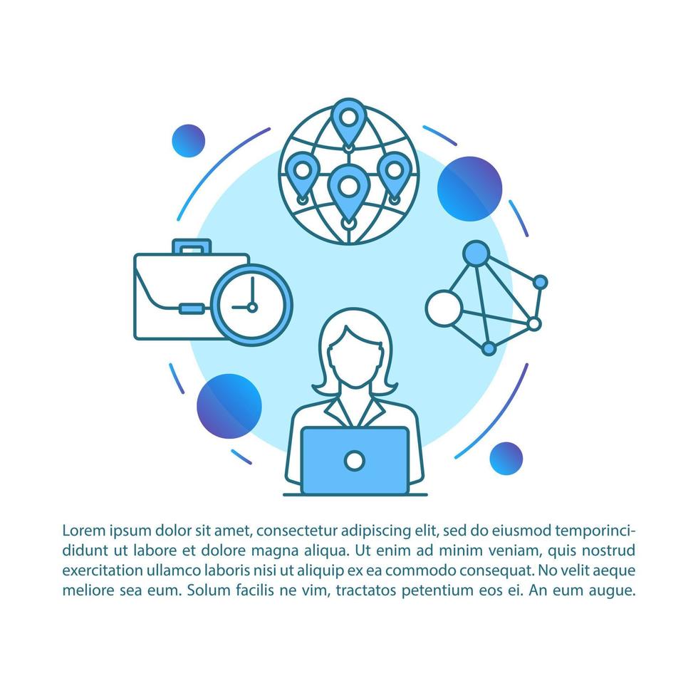Freelancer article page vector template. Self-employed worker. Brochure, magazine, booklet design element with linear icons and text boxes. Print design. Concept illustrations with text space