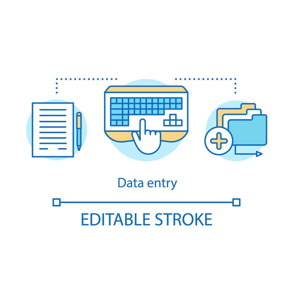 Data entry concept icon. Secretary, personal assistant idea thin line illustration. Typist, transcriber, clerk. Part-time employment, freelance. Vector isolated outline drawing. Editable stroke