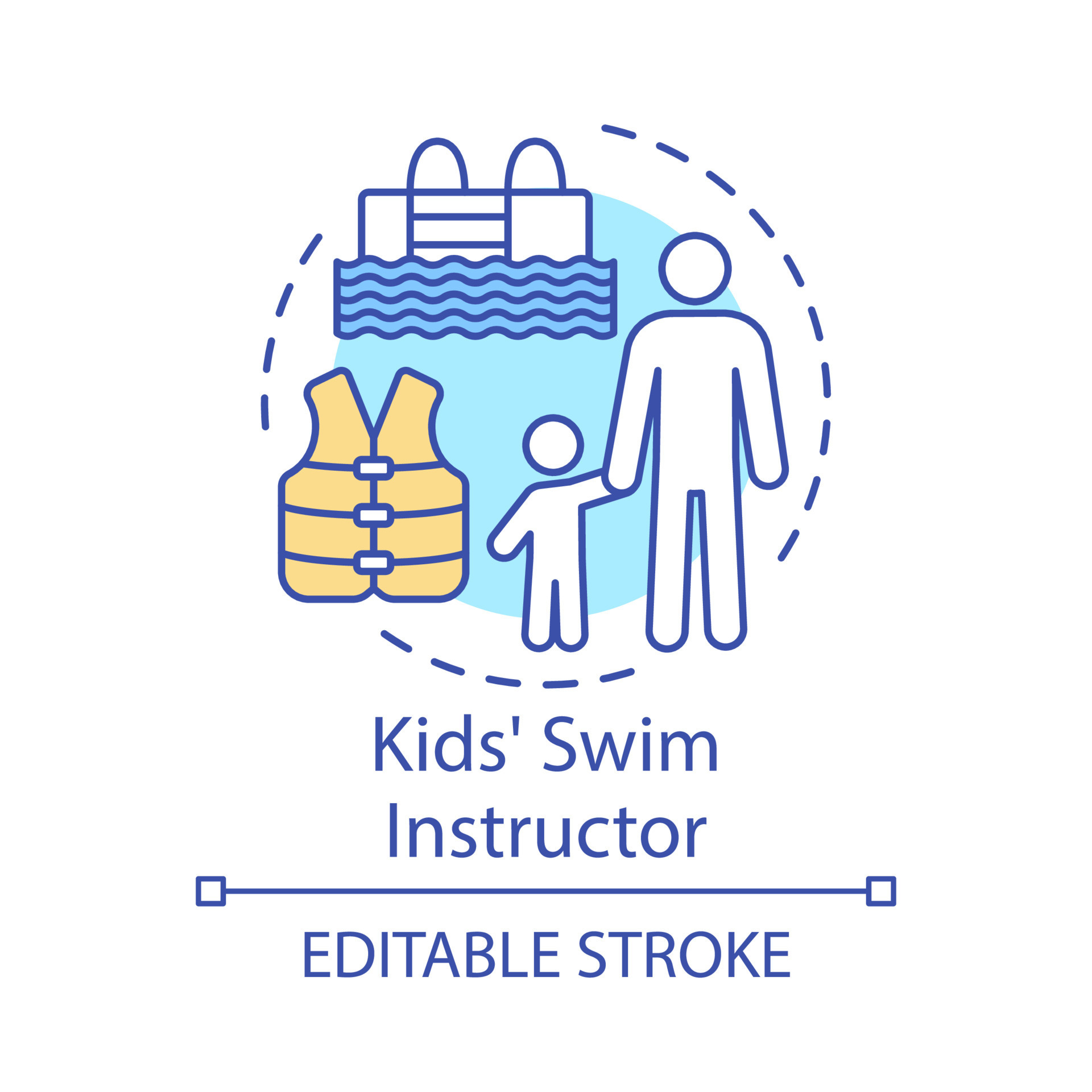 Kids swim instructor concept icon. Swimming teacher, coach idea thin