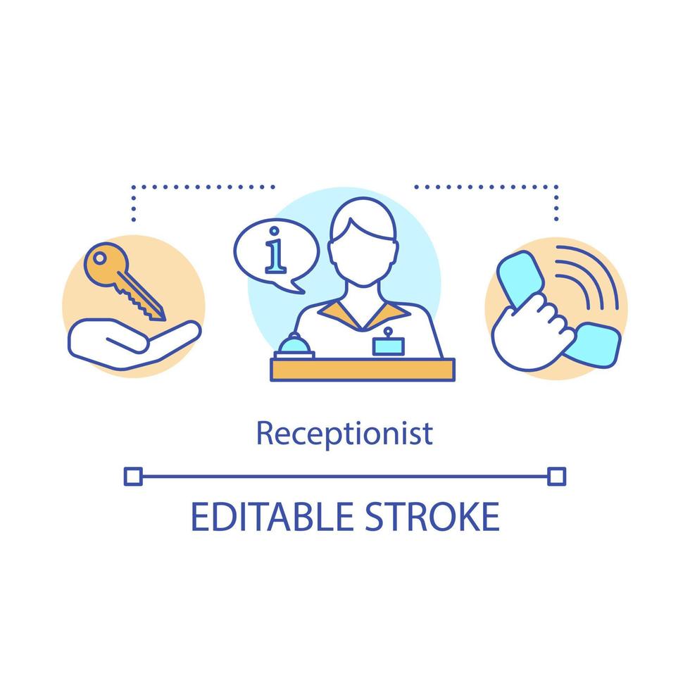 Receptionist concept icon. Secretary, assistant idea thin line illustration. Call center, helpdesk, info center. Hotel reservation. Reception service. Vector isolated outline drawing. Editable stroke