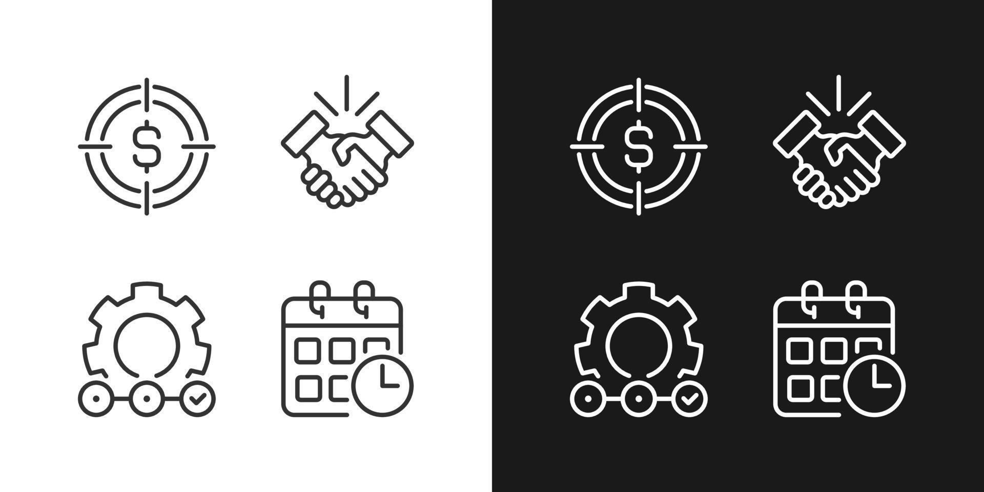 Successful business startup pixel perfect linear icons set for dark, light mode. Thin line symbols for night, day theme. Isolated illustrations. Editable stroke. vector