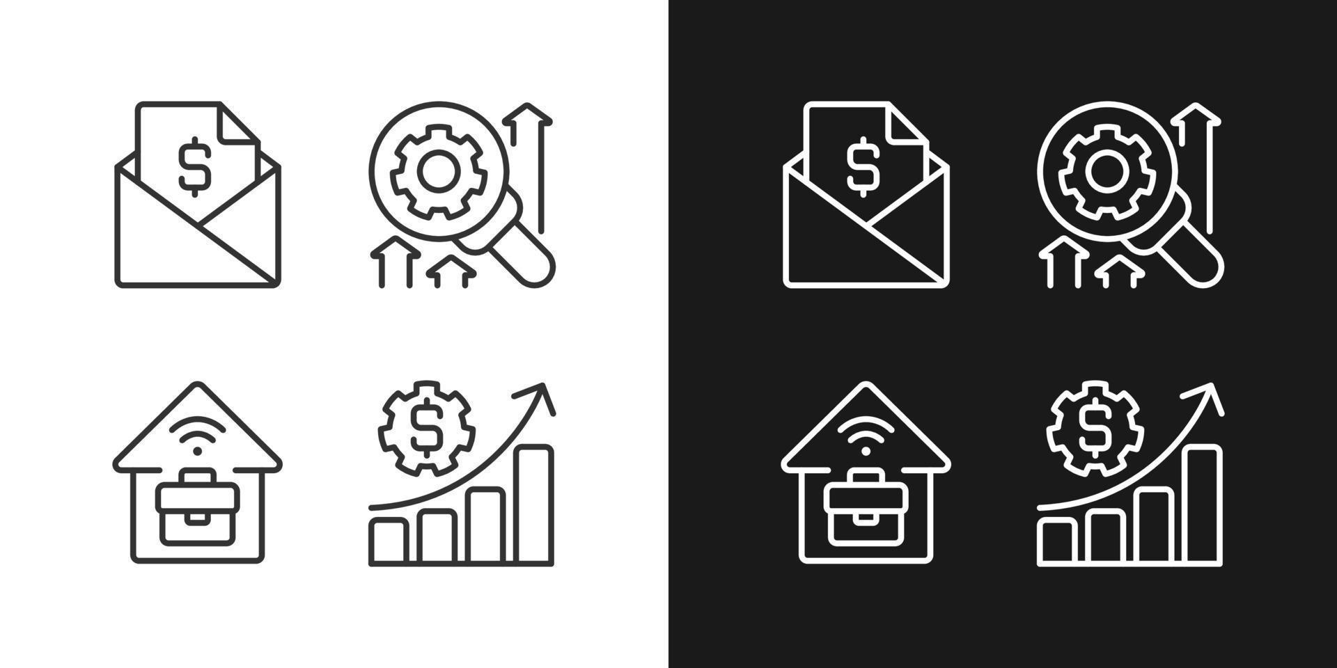 estructura de gestión de la empresa iconos lineales perfectos de píxeles establecidos para el modo oscuro y claro. símbolos de línea delgada para el tema de la noche y el día. ilustraciones aisladas. trazo editable. vector