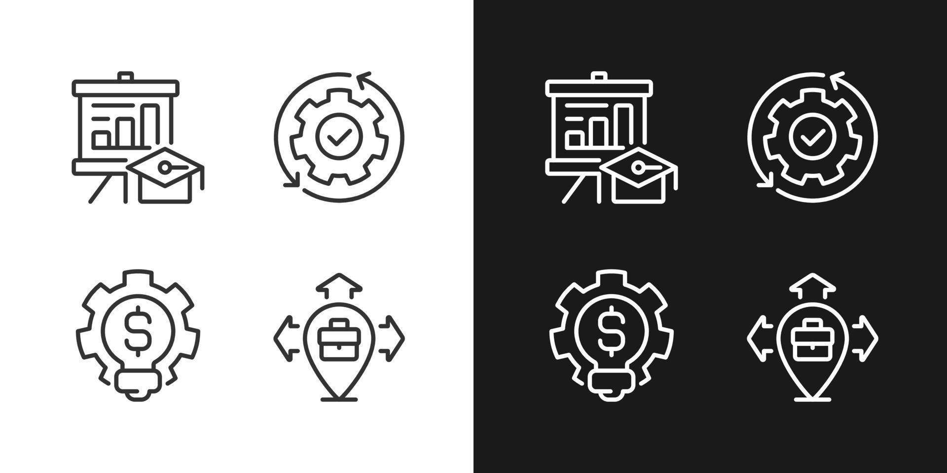 Improvement business process pixel perfect linear icons set for dark, light mode. Thin line symbols for night, day theme. Isolated illustrations. Editable stroke. vector