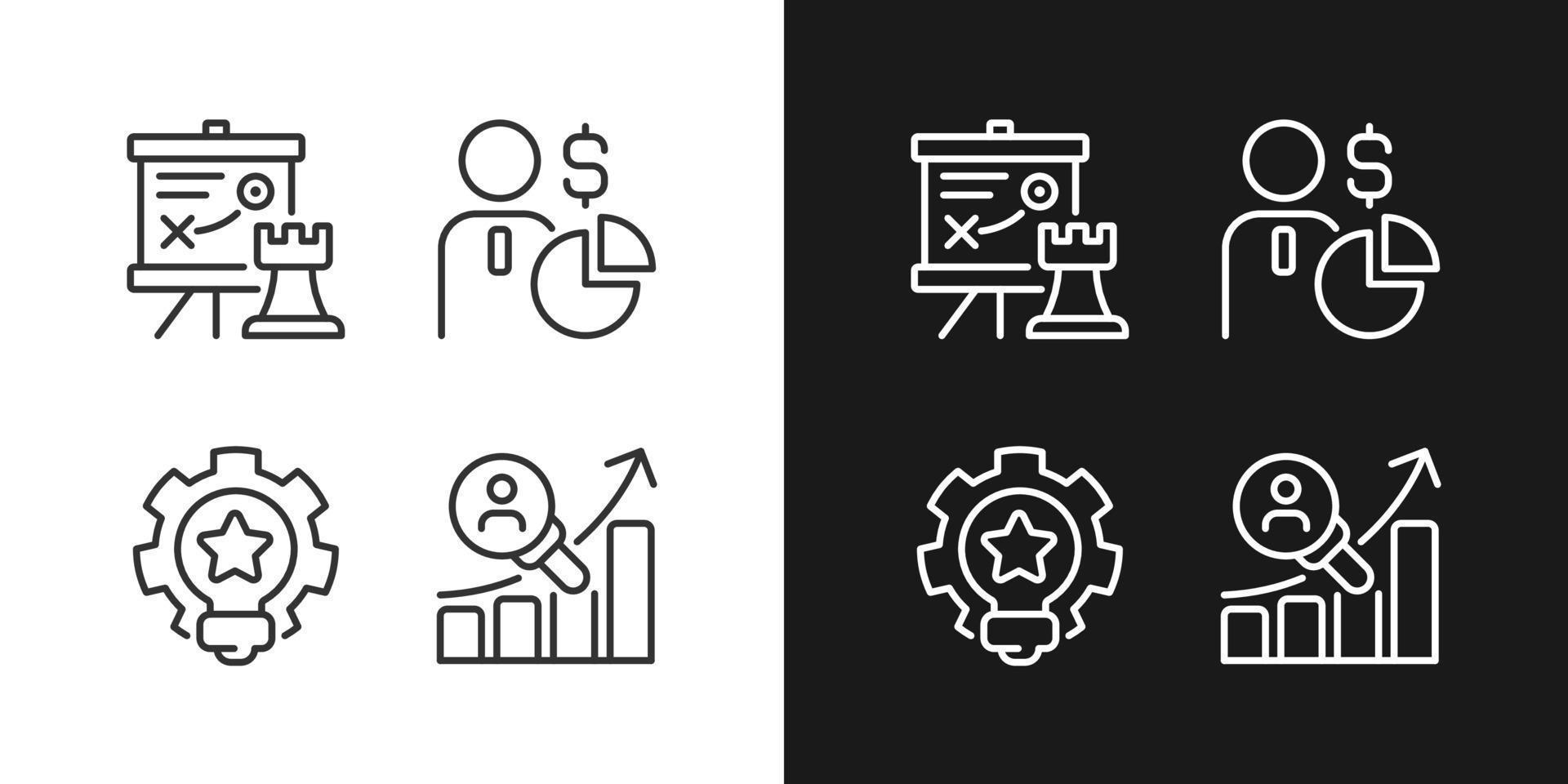Successful business formula pixel perfect linear icons set for dark, light mode. Thin line symbols for night, day theme. Isolated illustrations. Editable stroke. vector