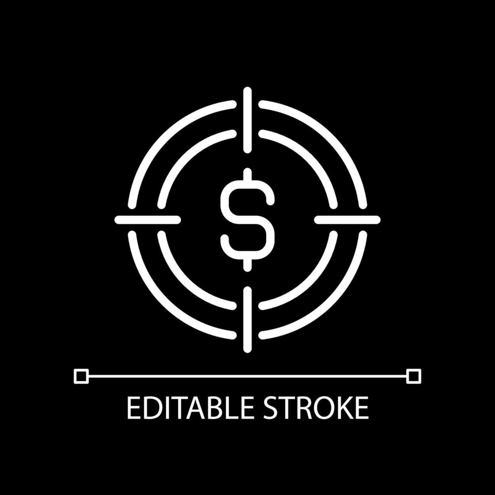 Financial goal pixel perfect white linear icon for dark theme. Money management. Investment target. Thin line illustration. Isolated symbol for night mode. Editable stroke. vector
