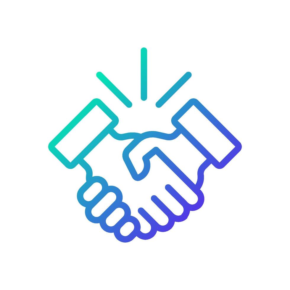 Handshake gradient linear vector icon. Business etiquette. Shaking hands. Deal making. Verbal contract. Company meeting. Thin line color symbol. Modern style pictogram. Vector isolated outline drawing