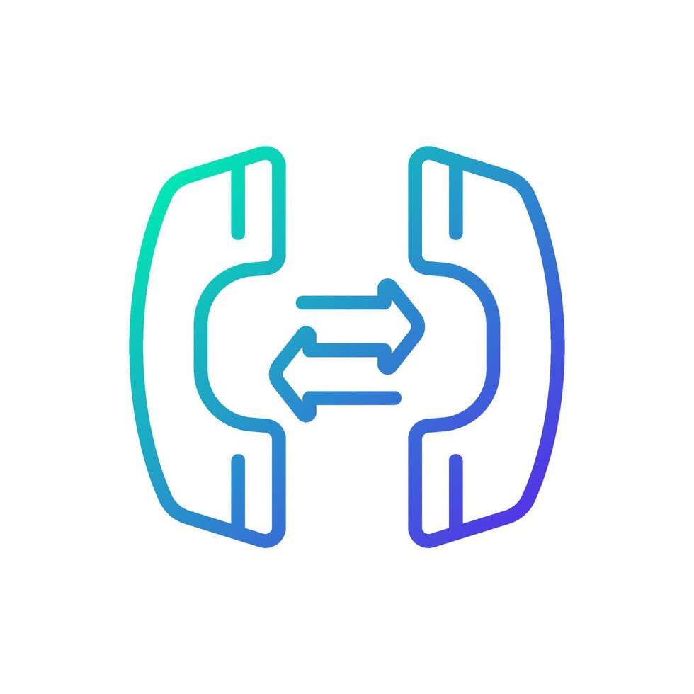 Business communication via phone gradient linear vector icon. Customer interaction. Discuss deals, sales. Conversation. Thin line color symbol. Modern style pictogram. Vector isolated outline drawing