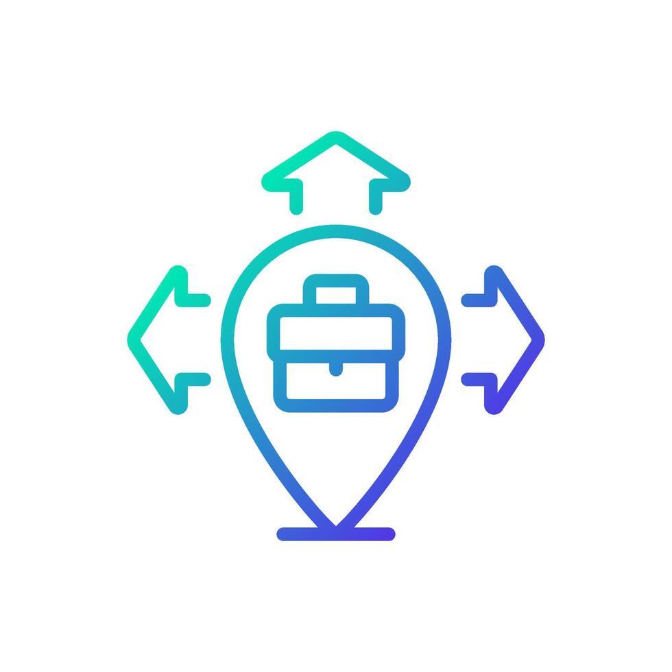 Business expansion gradient linear vector icon. Company growth strategy. Expand to new locations. Entering new market. Thin line color symbol. Modern style pictogram. Vector isolated outline drawing