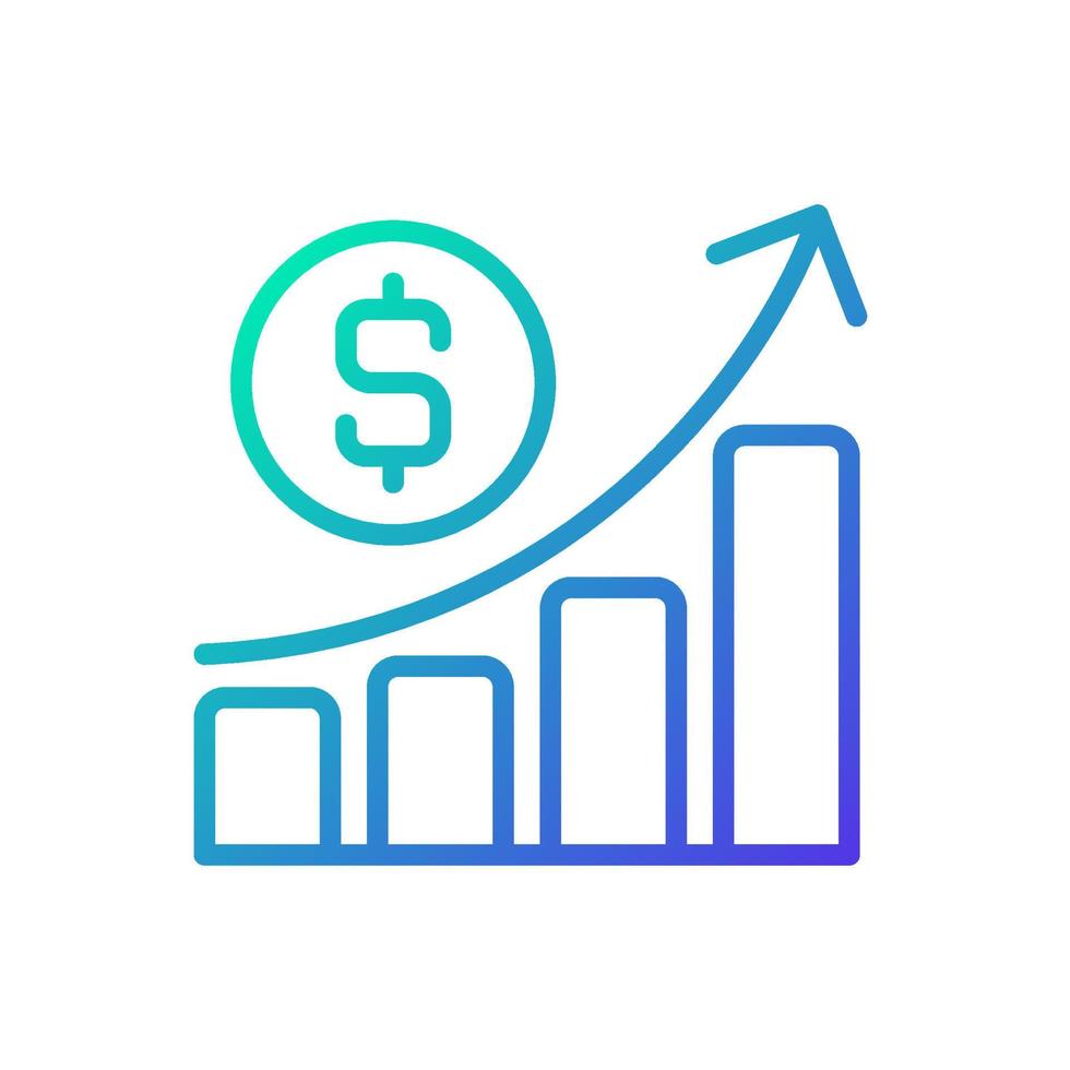 Business profit gradient linear vector icon. Company cash flow. Economic performance. Financial evaluation. Thin line color symbol. Modern style pictogram. Vector isolated outline drawing