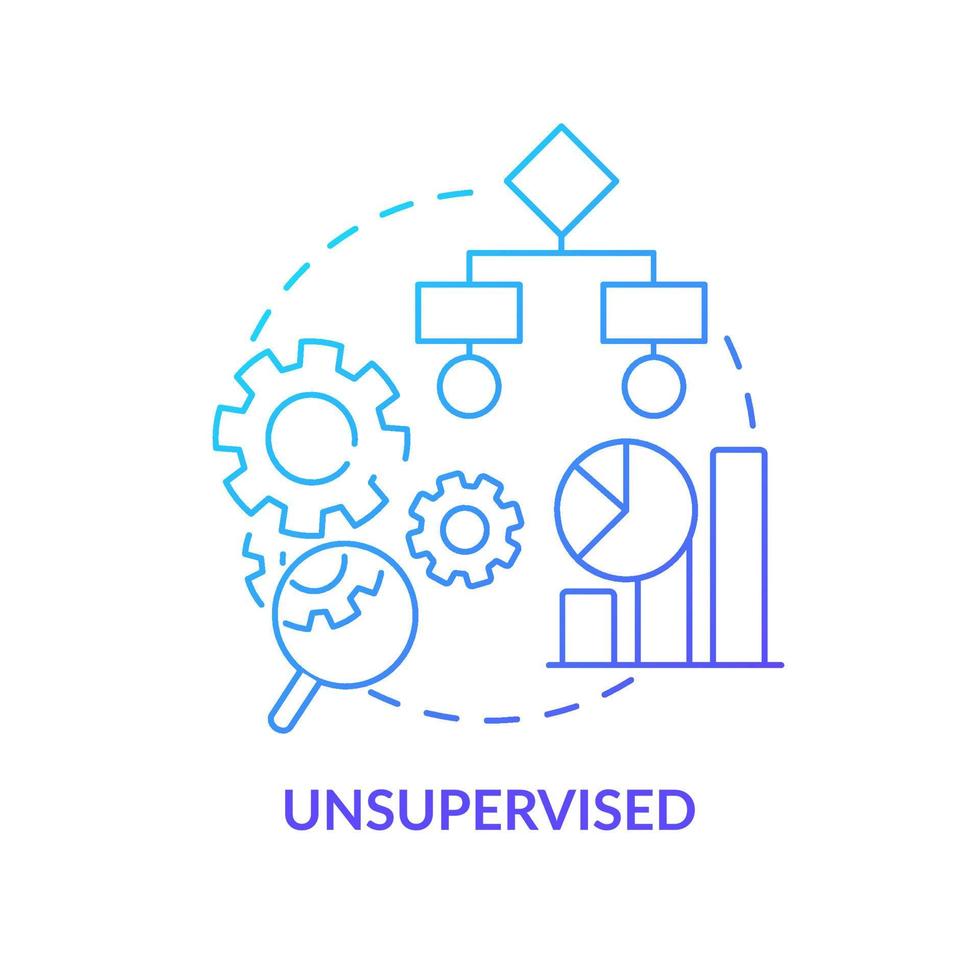 Unsupervised blue gradient concept icon. Untagged data input. Category of machine learning abstract idea thin line illustration. Isolated outline drawing. vector