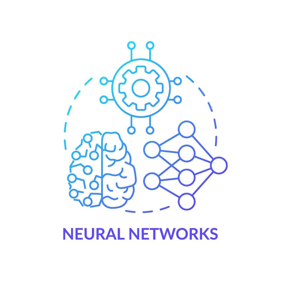 icono de concepto de gradiente azul de redes neuronales. nodos interconectados. campo de aprendizaje automático idea abstracta ilustración de línea delgada. dibujo de contorno aislado. vector