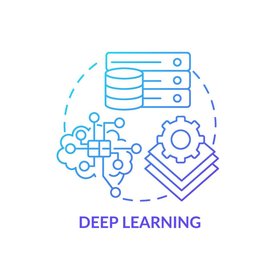 Deep learning blue gradient concept icon. Excessive amount of data. Field of machine learning abstract idea thin line illustration. Isolated outline drawing. vector