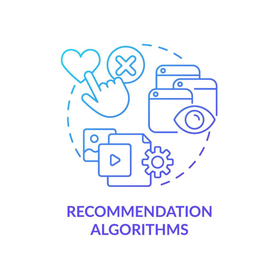 algoritmos de recomendación icono de concepto de gradiente azul. sugerencias de los usuarios. uso de la ilustración de línea delgada de idea abstracta de aprendizaje automático. dibujo de contorno aislado. vector