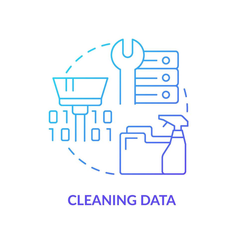 Cleaning data blue gradient concept icon. Artificial intelligence. Problem solving step in machine learning abstract idea thin line illustration. Isolated outline drawing. vector