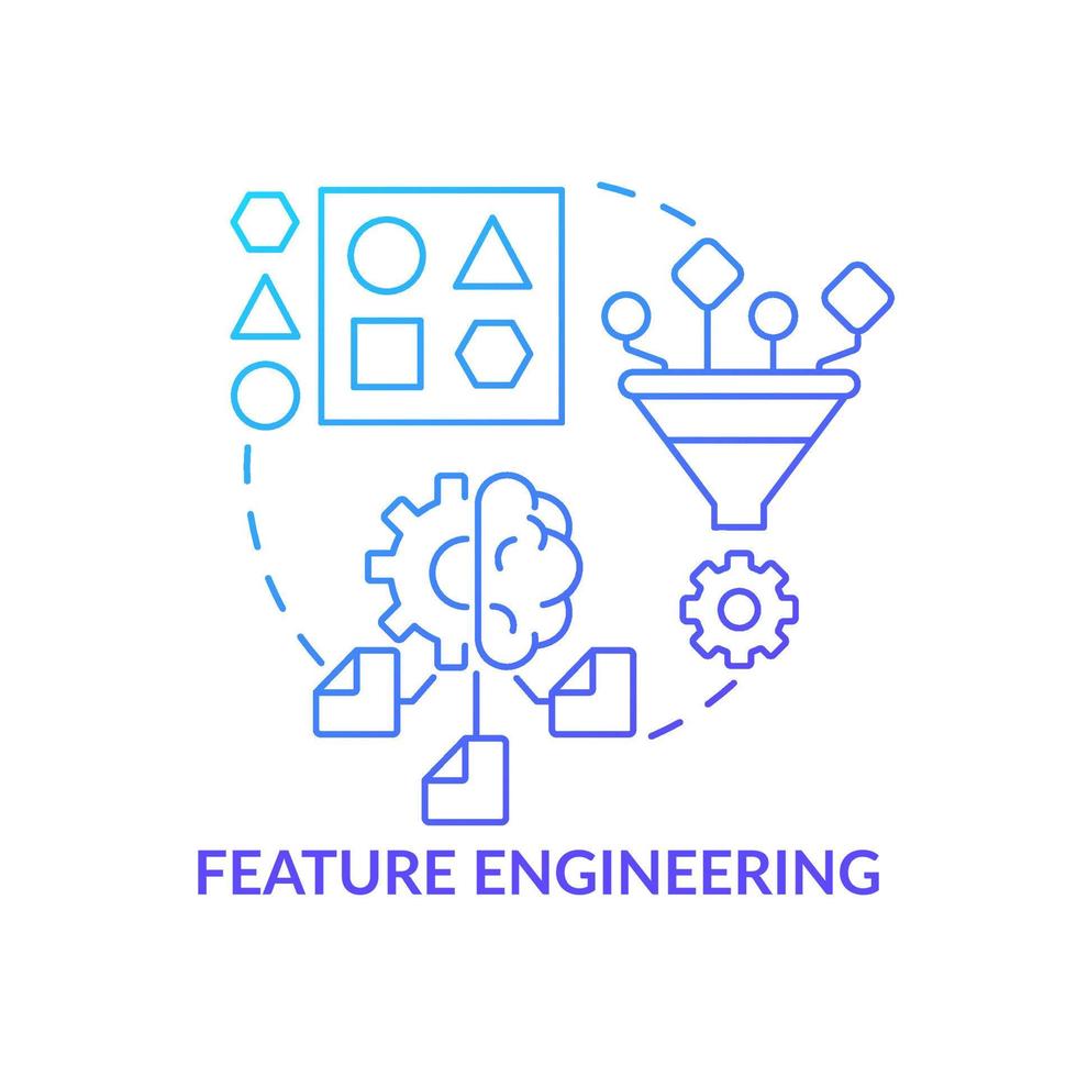 Feature engineering blue gradient concept icon. Artificial intelligence. Problem solving in machine learning abstract idea thin line illustration. Isolated outline drawing. vector