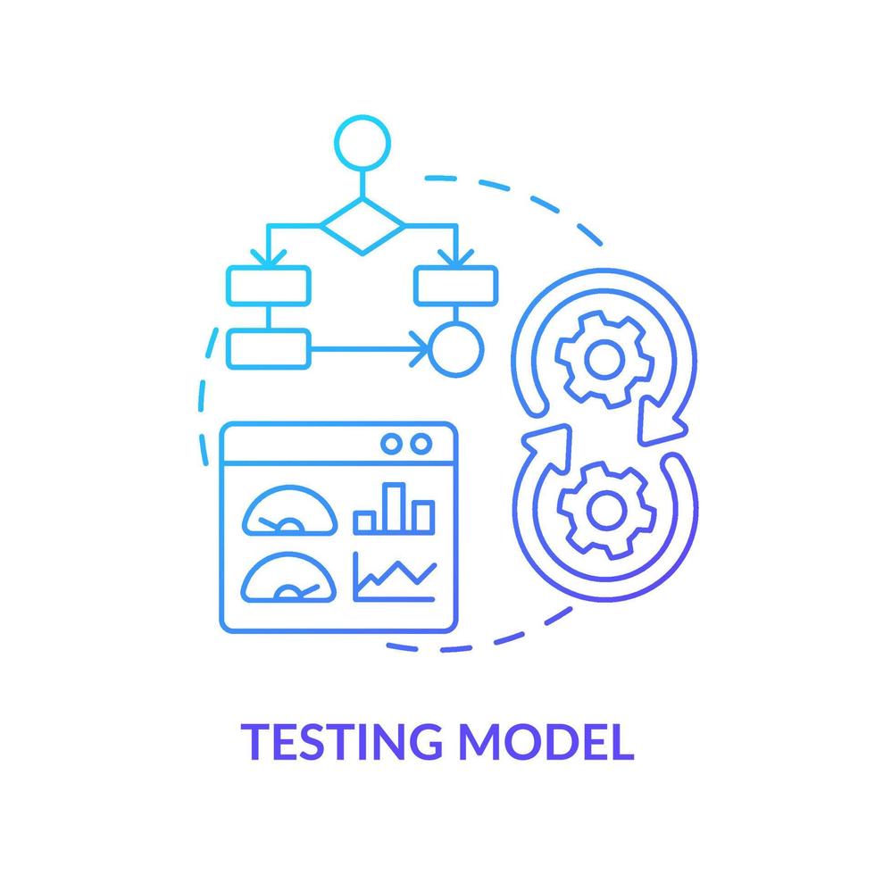 icono de concepto de gradiente azul del modelo de prueba. inteligencia artificial. paso de resolución de problemas en el aprendizaje automático idea abstracta ilustración de línea delgada. dibujo de contorno aislado. vector