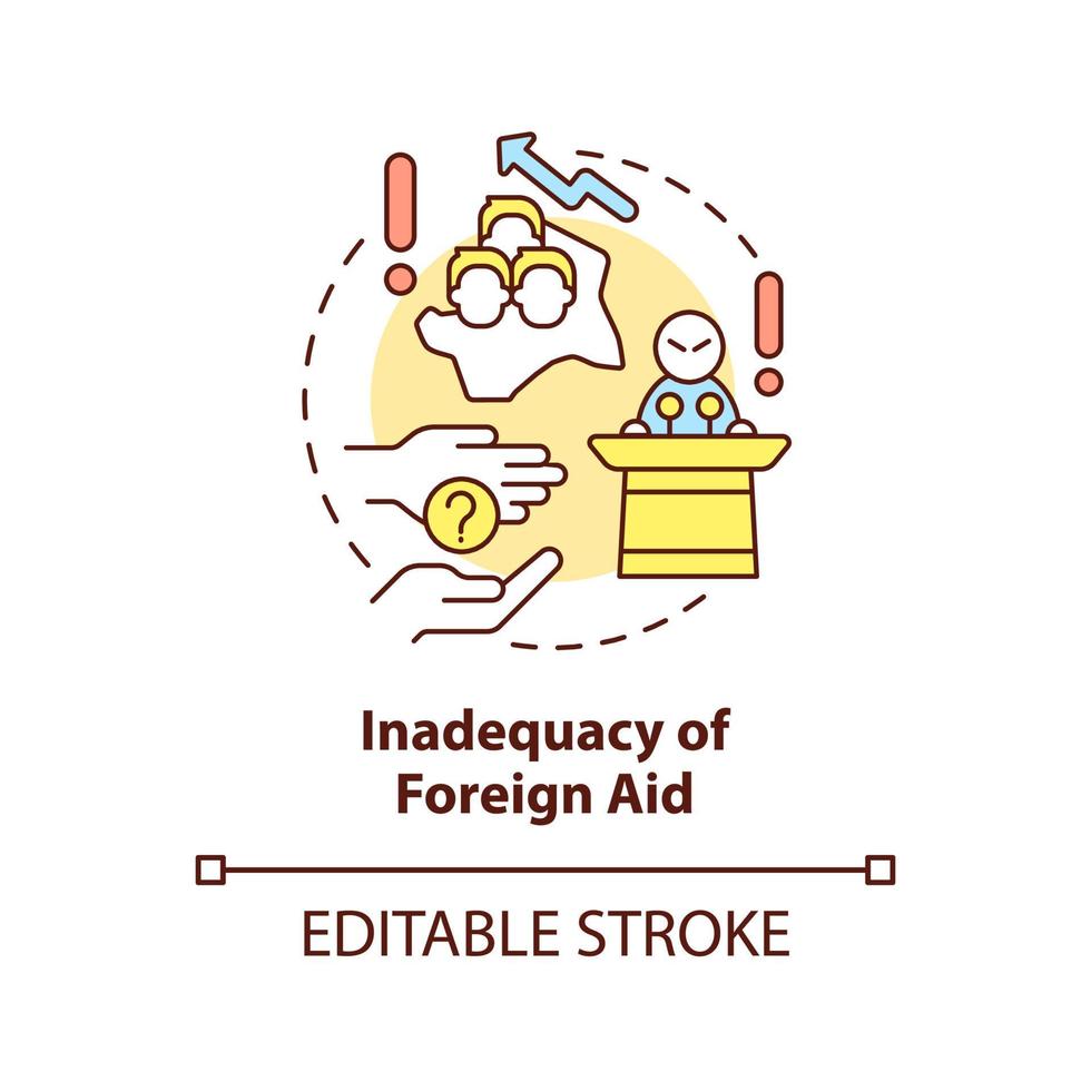 Inadequacy of foreign aid concept icon. Lack of international cooperation problem abstract idea thin line illustration. Isolated outline drawing. Editable stroke. vector
