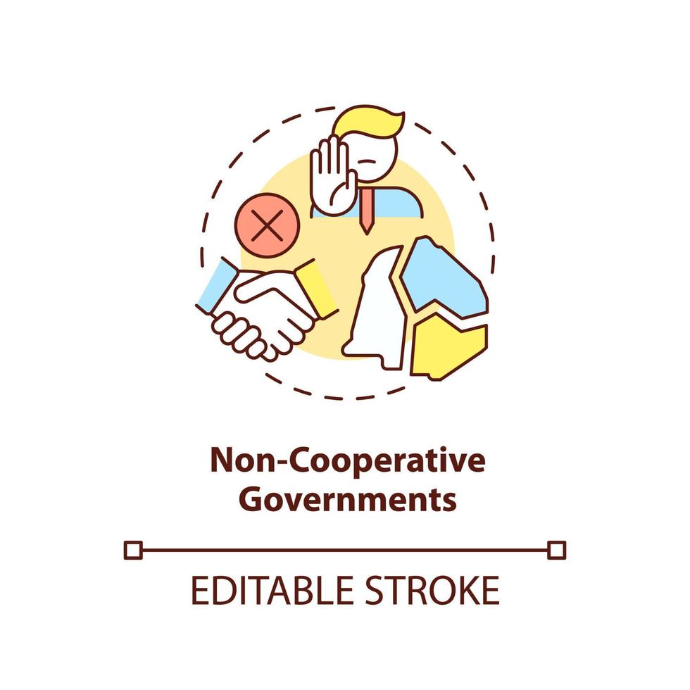 Non cooperative governments concept icon. Lack of international collaboration problem abstract idea thin line illustration. Isolated outline drawing. Editable stroke. vector