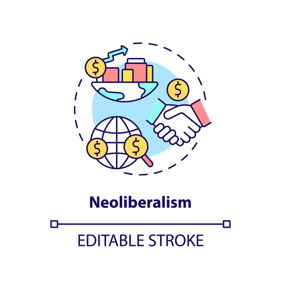 Neoliberalism concept icon. Free international market and trading relationship abstract idea thin line illustration. Isolated outline drawing. Editable stroke. vector