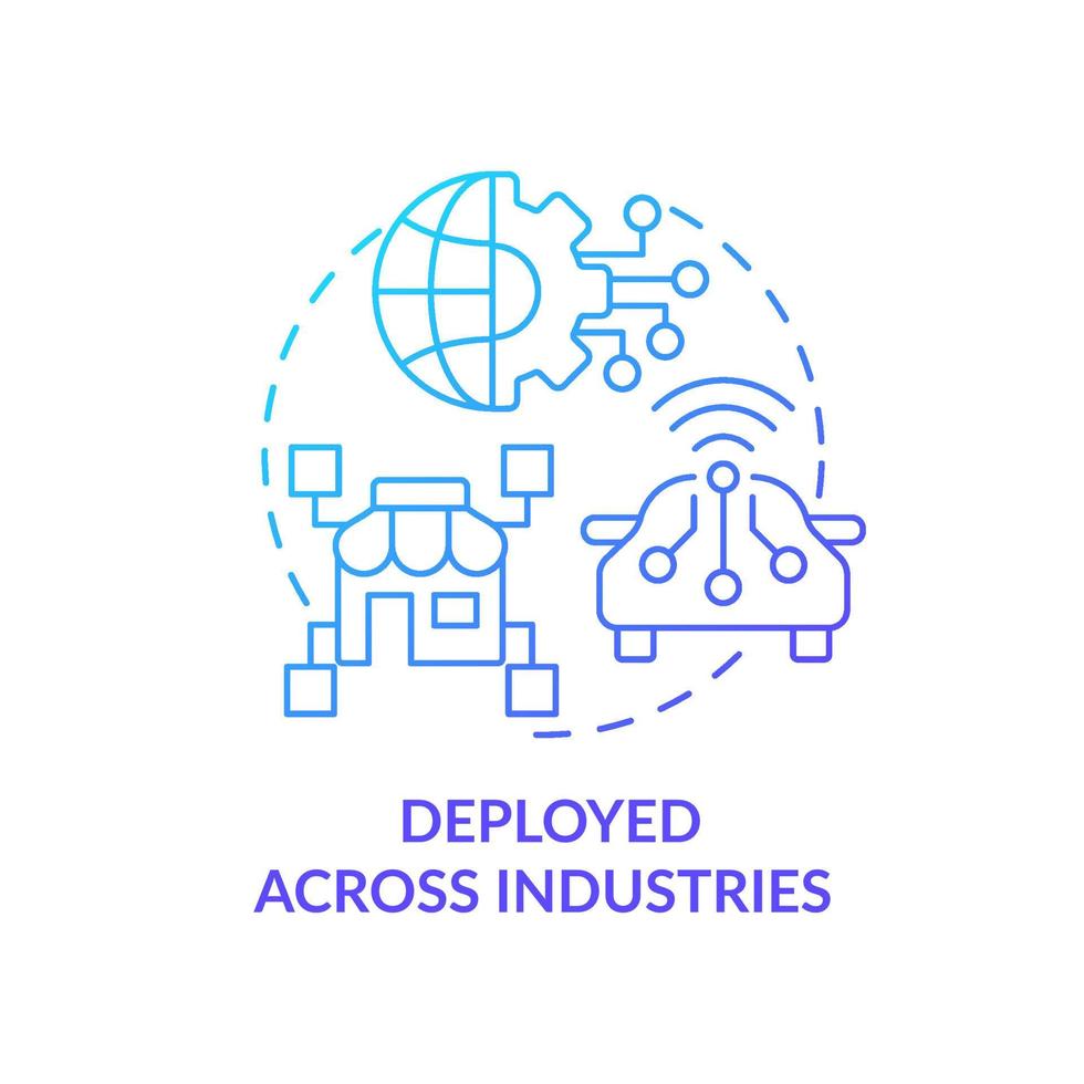 Deployed across industries blue gradient concept icon. Business, marketing. Artificial intelligence advantage abstract idea thin line illustration. Isolated outline drawing. vector