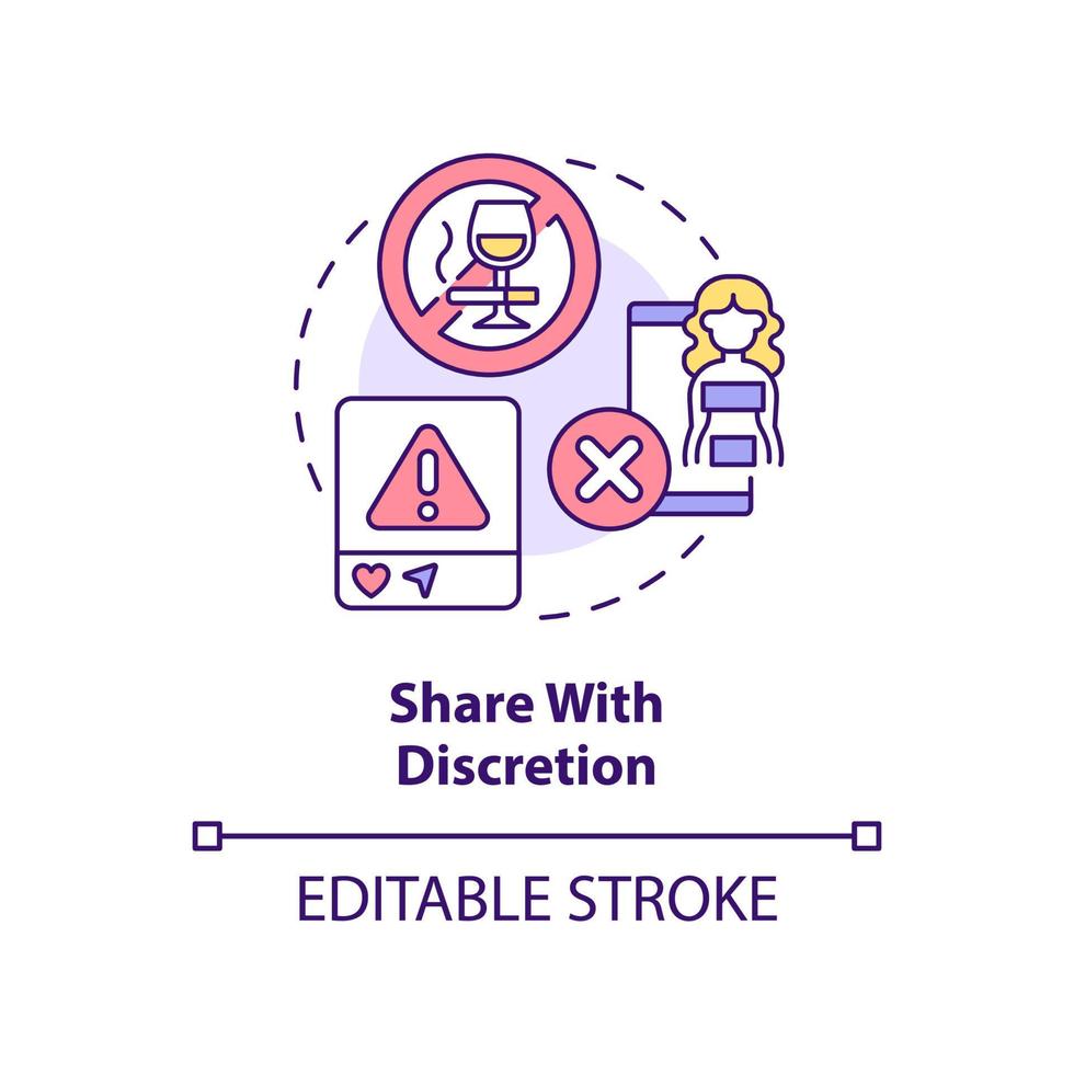 Share with discretion concept icon. Internet communication. Netiquette rule abstract idea thin line illustration. Isolated outline drawing. Editable stroke. vector