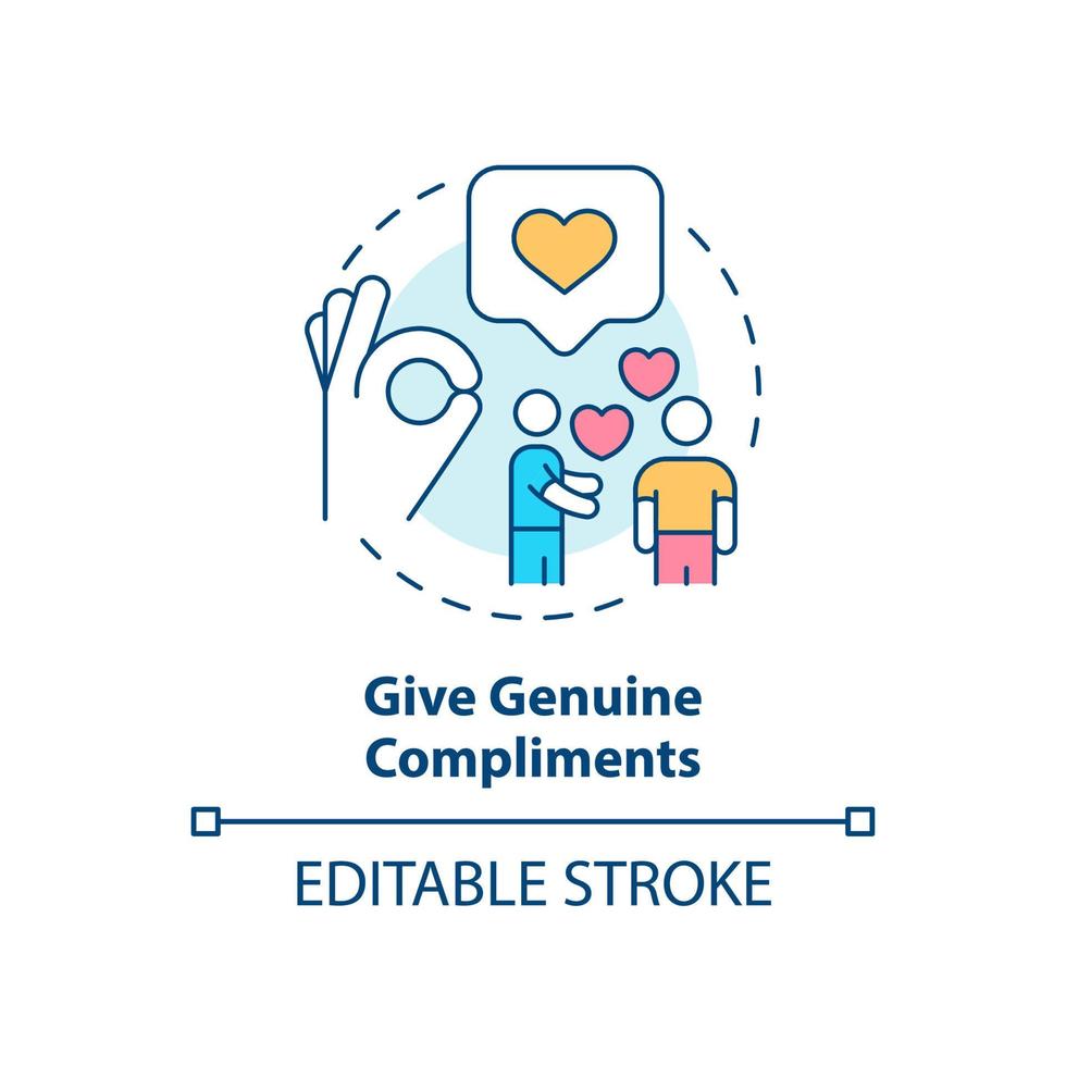 Give genuine compliments concept icon. Politeness and respect. Basic etiquette rule abstract idea thin line illustration. Isolated outline drawing. Editable stroke. vector