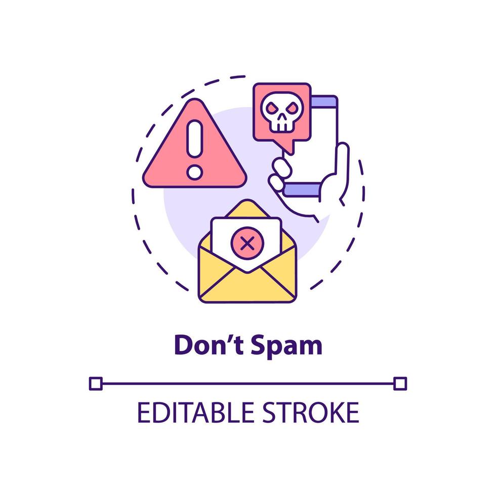 Do not spam concept icon. Unwanted message. Internet communication. Netiquette rule abstract idea thin line illustration. Isolated outline drawing. Editable stroke. vector