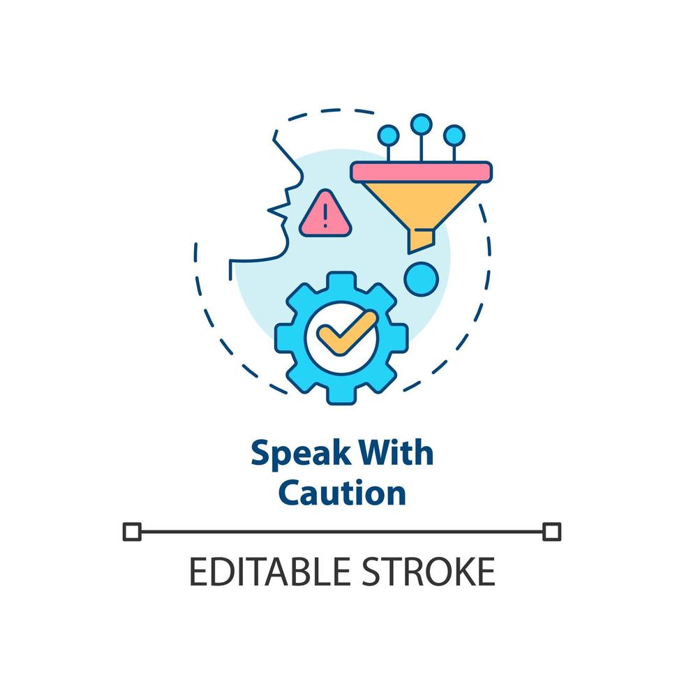 Speak with caution concept icon. Mind body language. Basic etiquette rule abstract idea thin line illustration. Isolated outline drawing. Editable stroke. vector