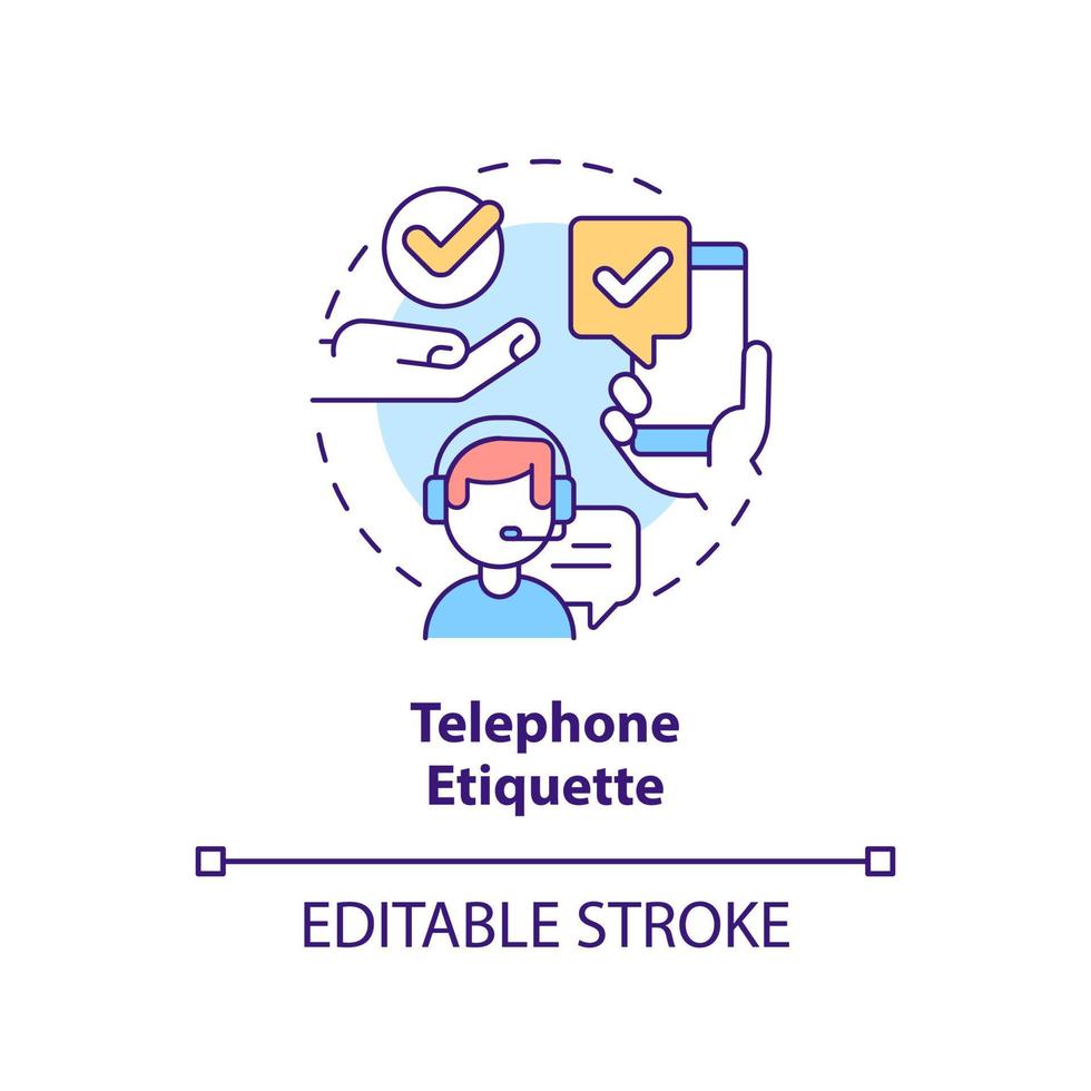 Telephone etiquette concept icon. Call center. Customer support. Business etiquette abstract idea thin line illustration. Isolated outline drawing. Editable stroke. vector