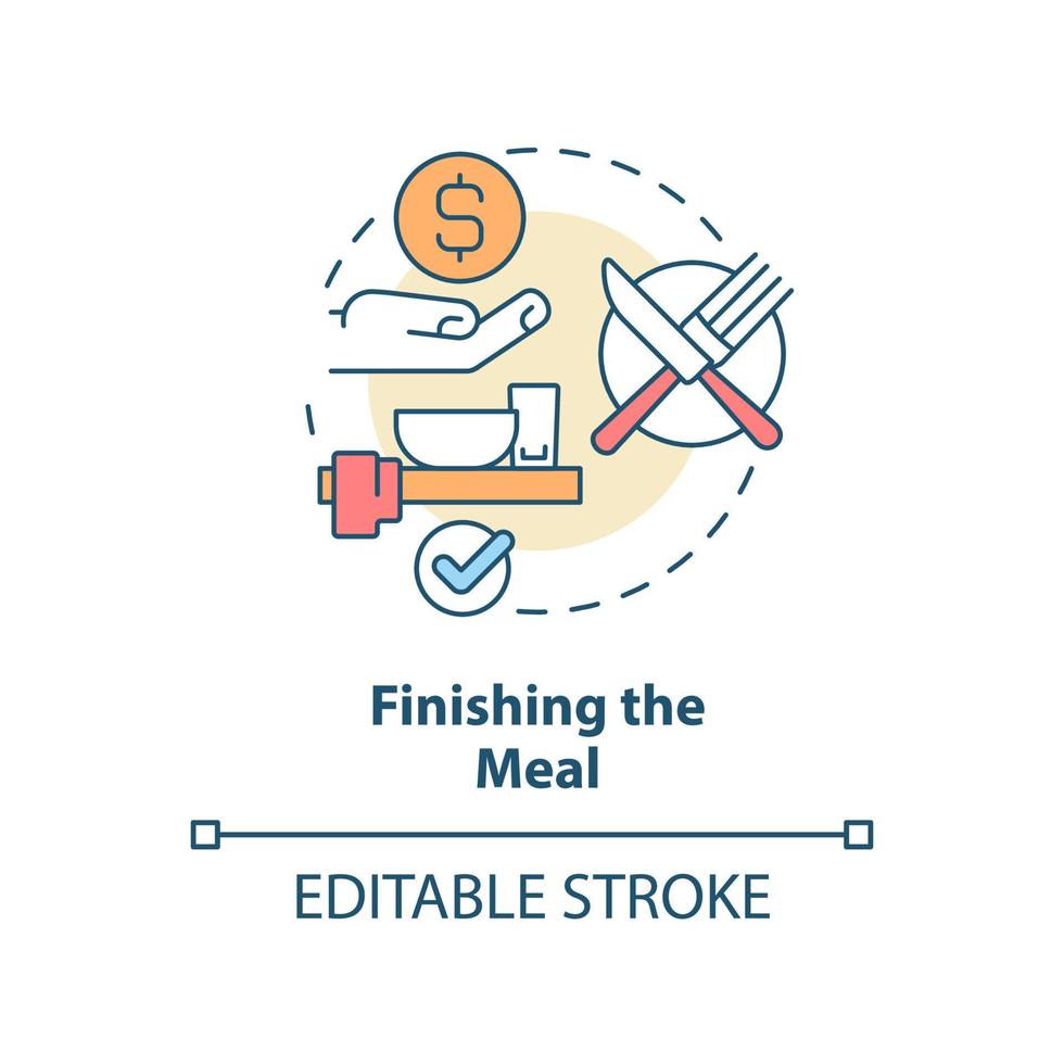 Finishing meal concept icon. Place knife and fork properly. Restaurant etiquette abstract idea thin line illustration. Isolated outline drawing. Editable stroke. vector