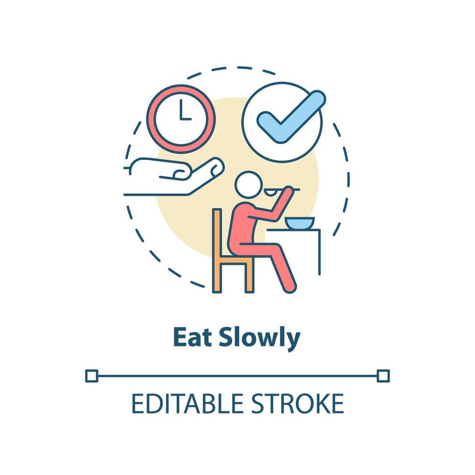 Eat slowly concept icon. Do not hurry. Table manners. Restaurant etiquette abstract idea thin line illustration. Isolated outline drawing. Editable stroke. vector